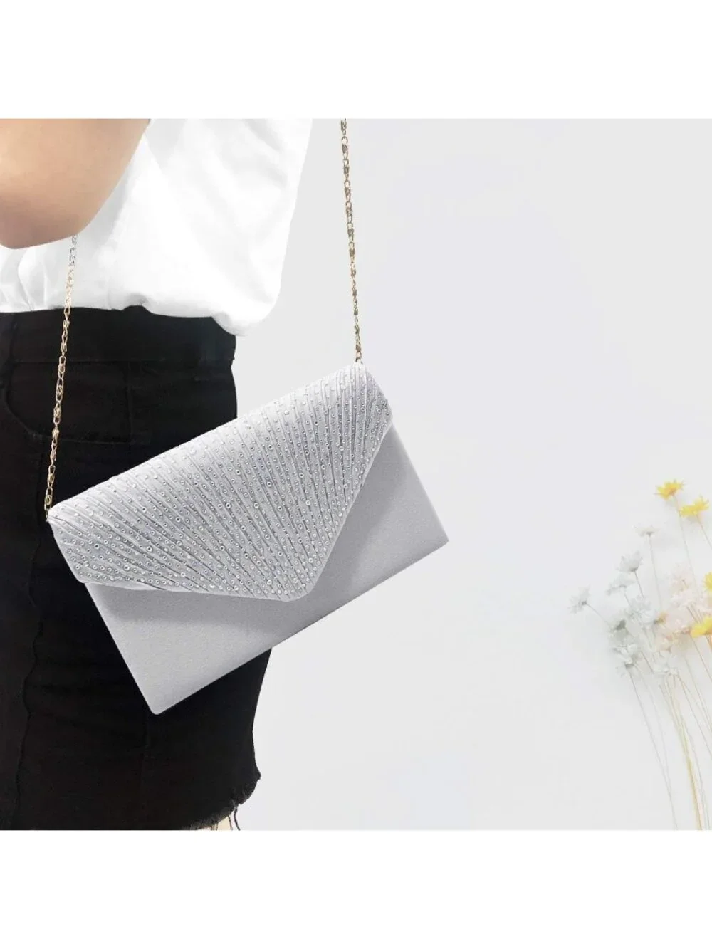 〽️ Women’s Silver Clutch Purse Bridal Wedding Party Evening Shoulder Bag